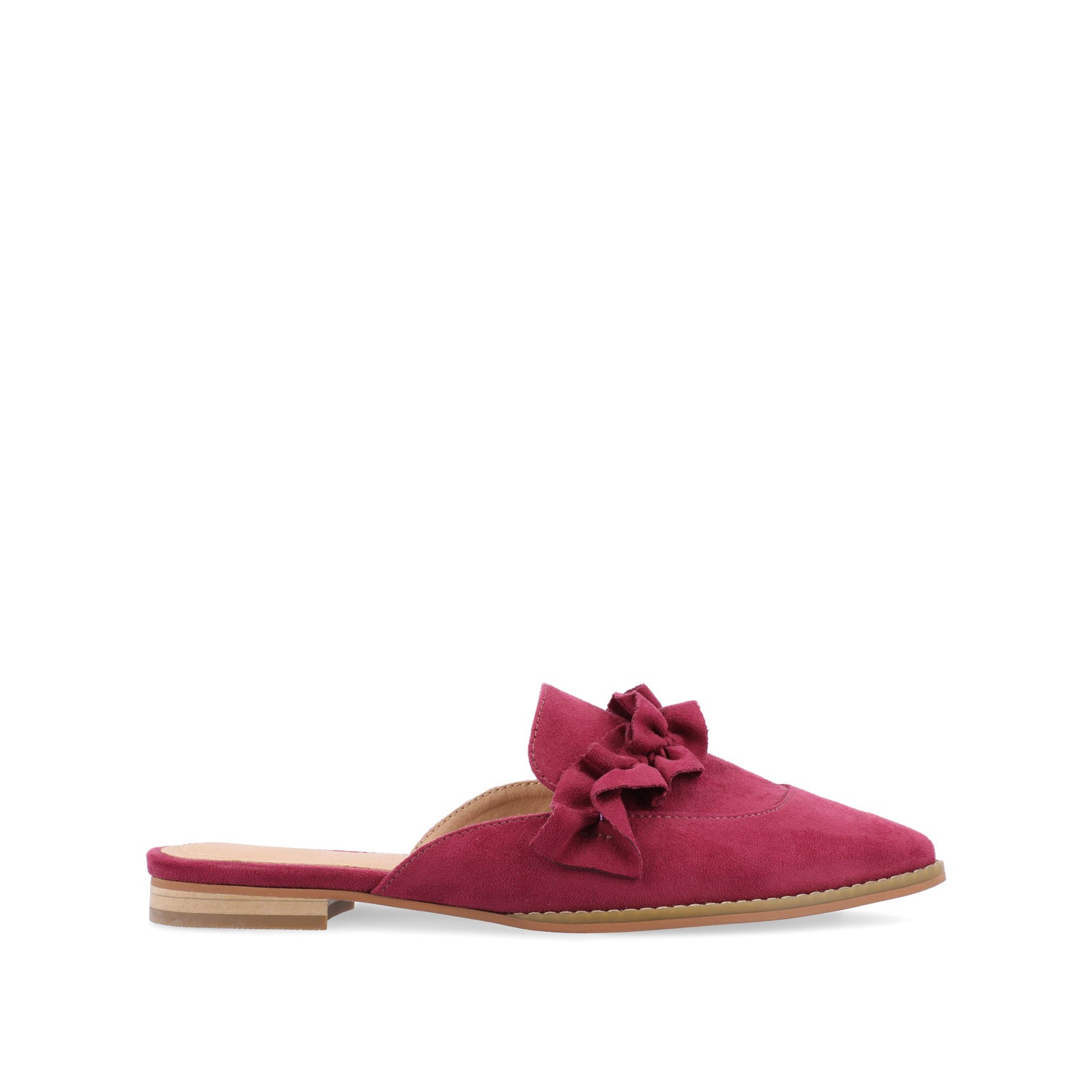 journee collection KESSIE RUFFLED MULE FLATS IN FAUX SUEDE Purple