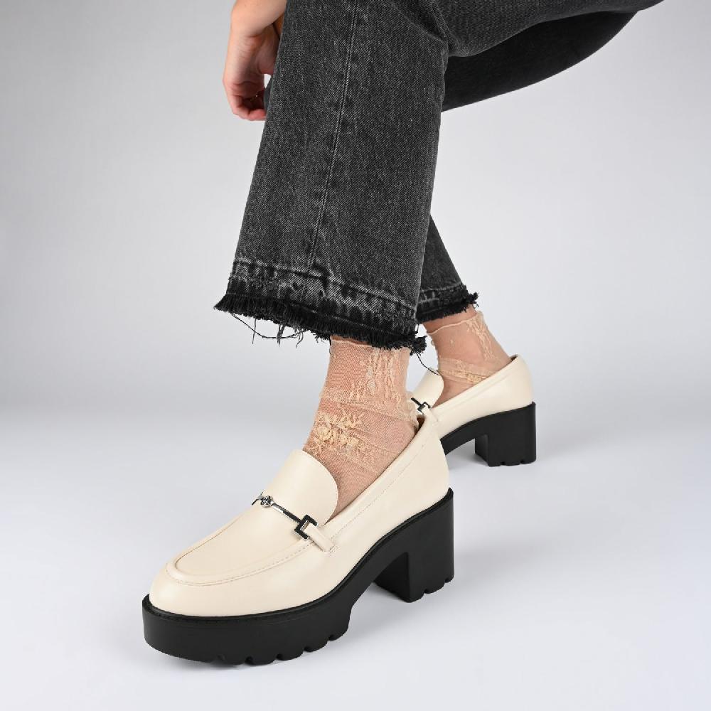 Journee Collection KEZZIAH BLOCK HEEL LOAFERS IN WIDE Off White
