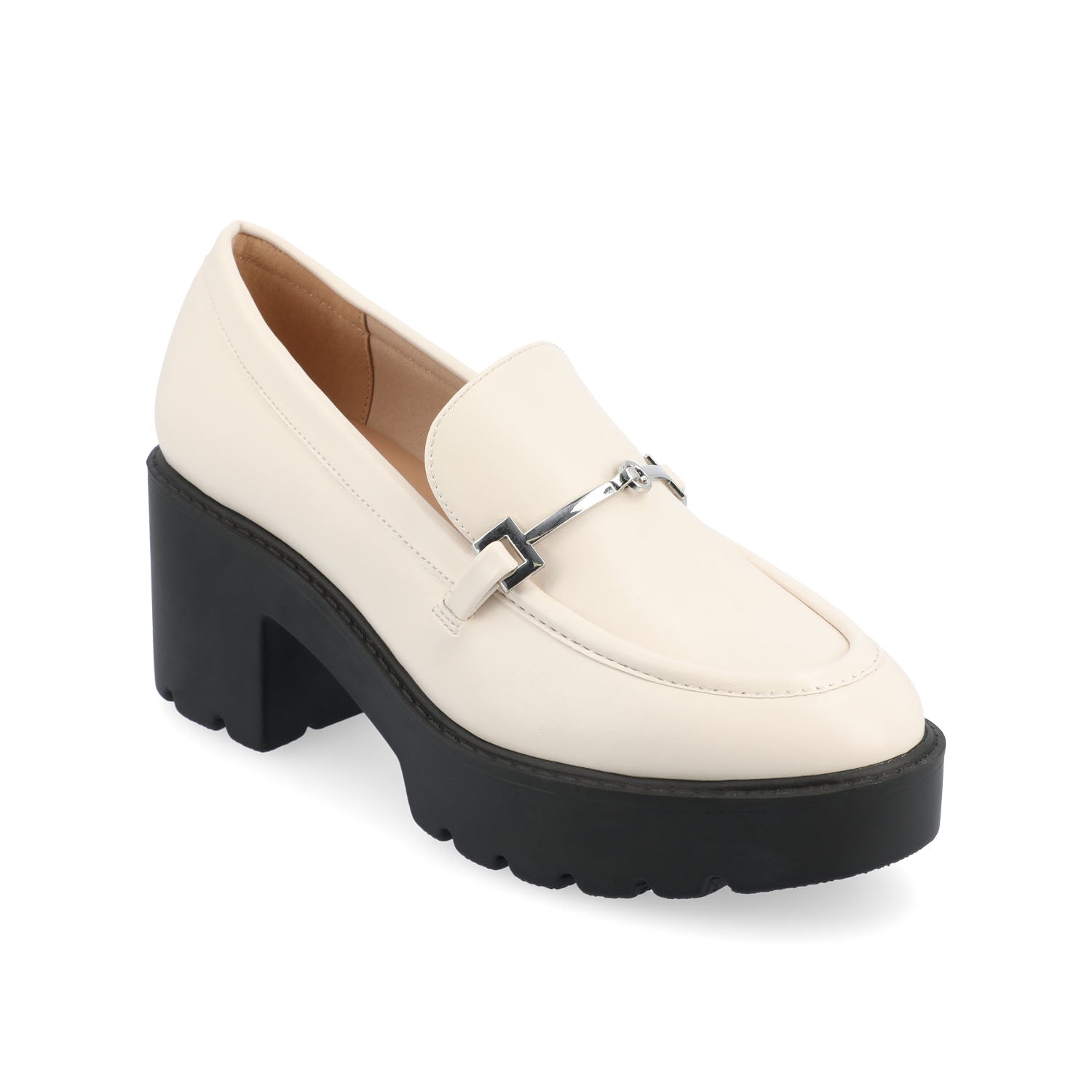 Journee Collection KEZZIAH BLOCK HEEL LOAFERS IN WIDE Off White