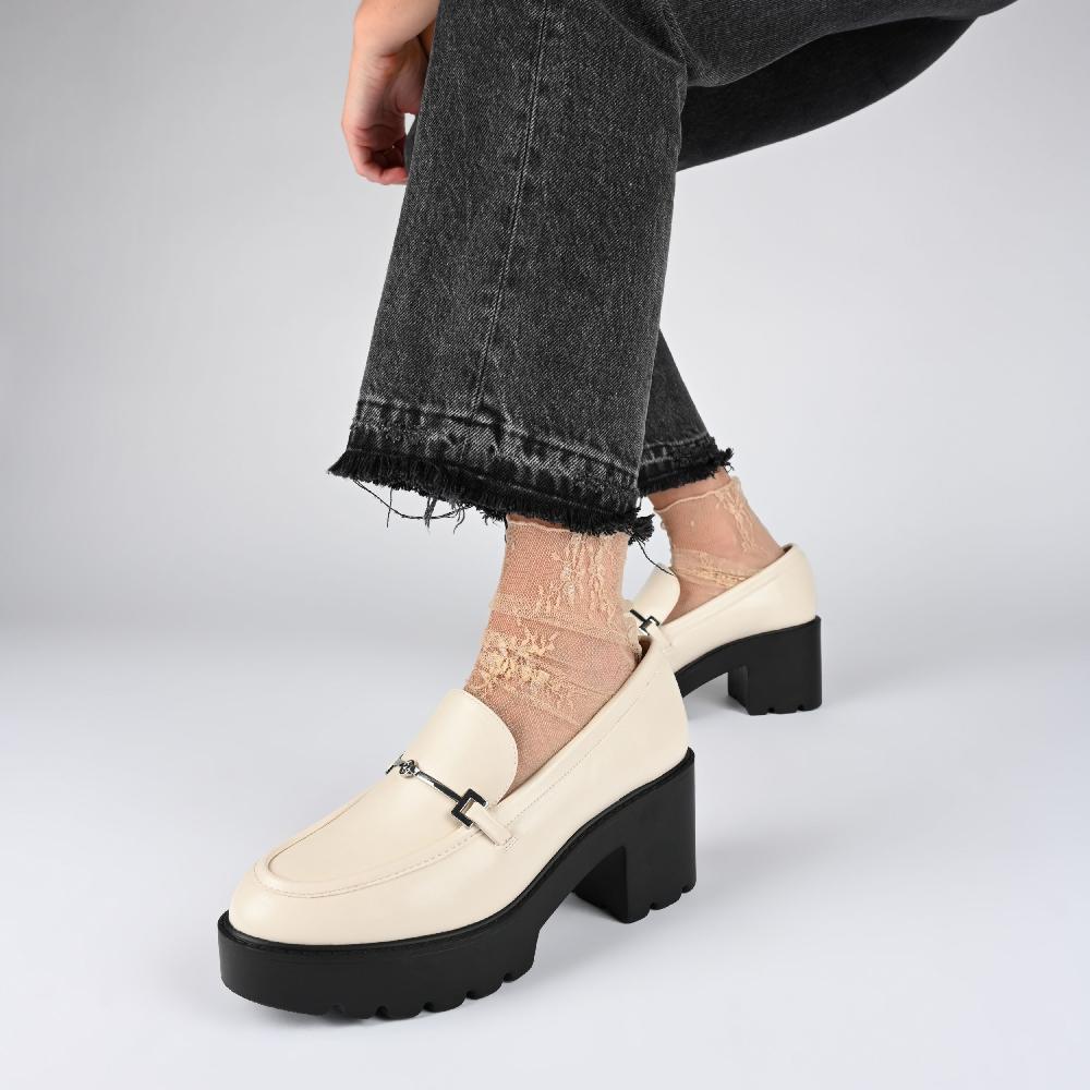 Journee Collection KEZZIAH LOAFER BLOCK HEELS IN FAUX LEATHER Taupe