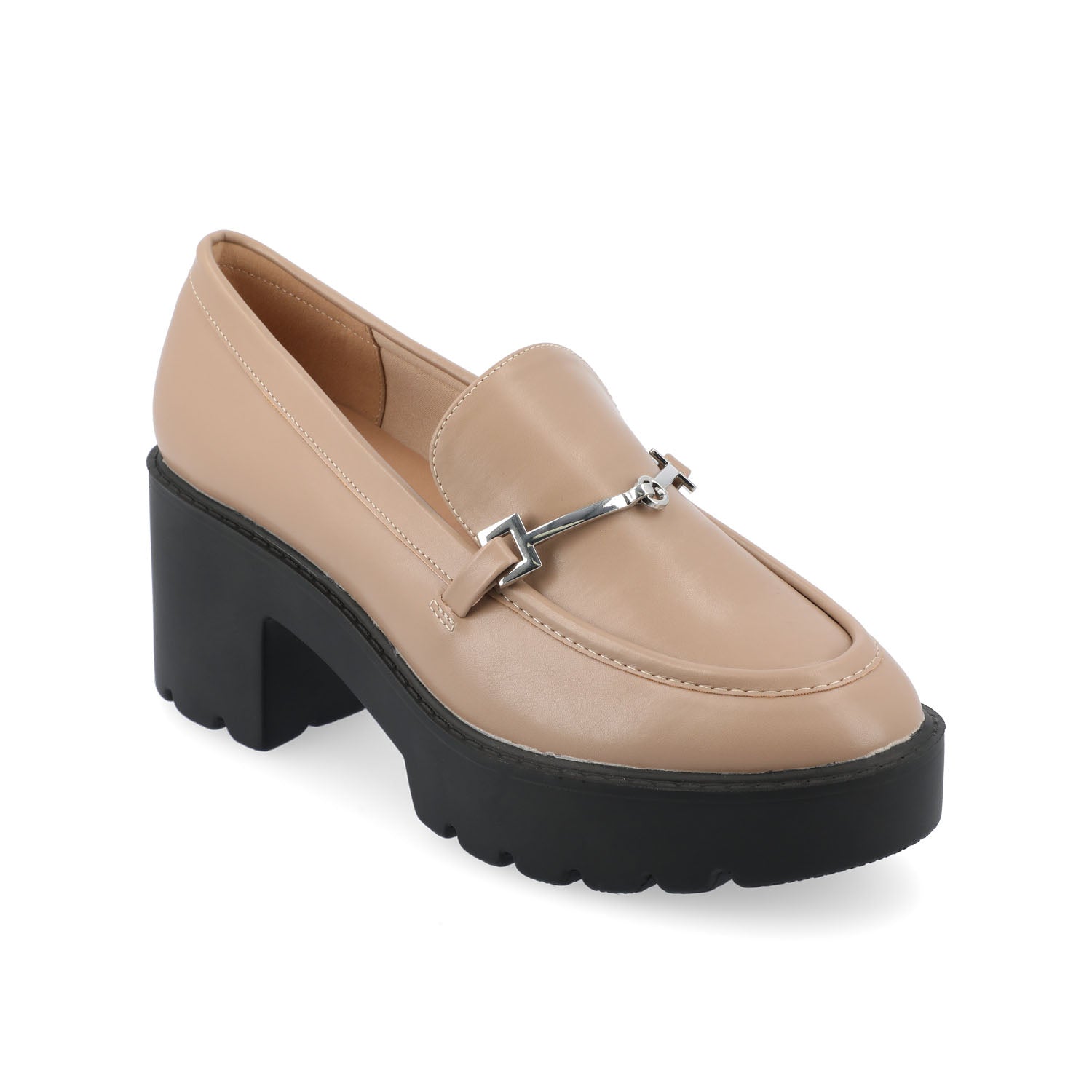 Journee Collection KEZZIAH LOAFER BLOCK HEELS IN FAUX LEATHER Taupe