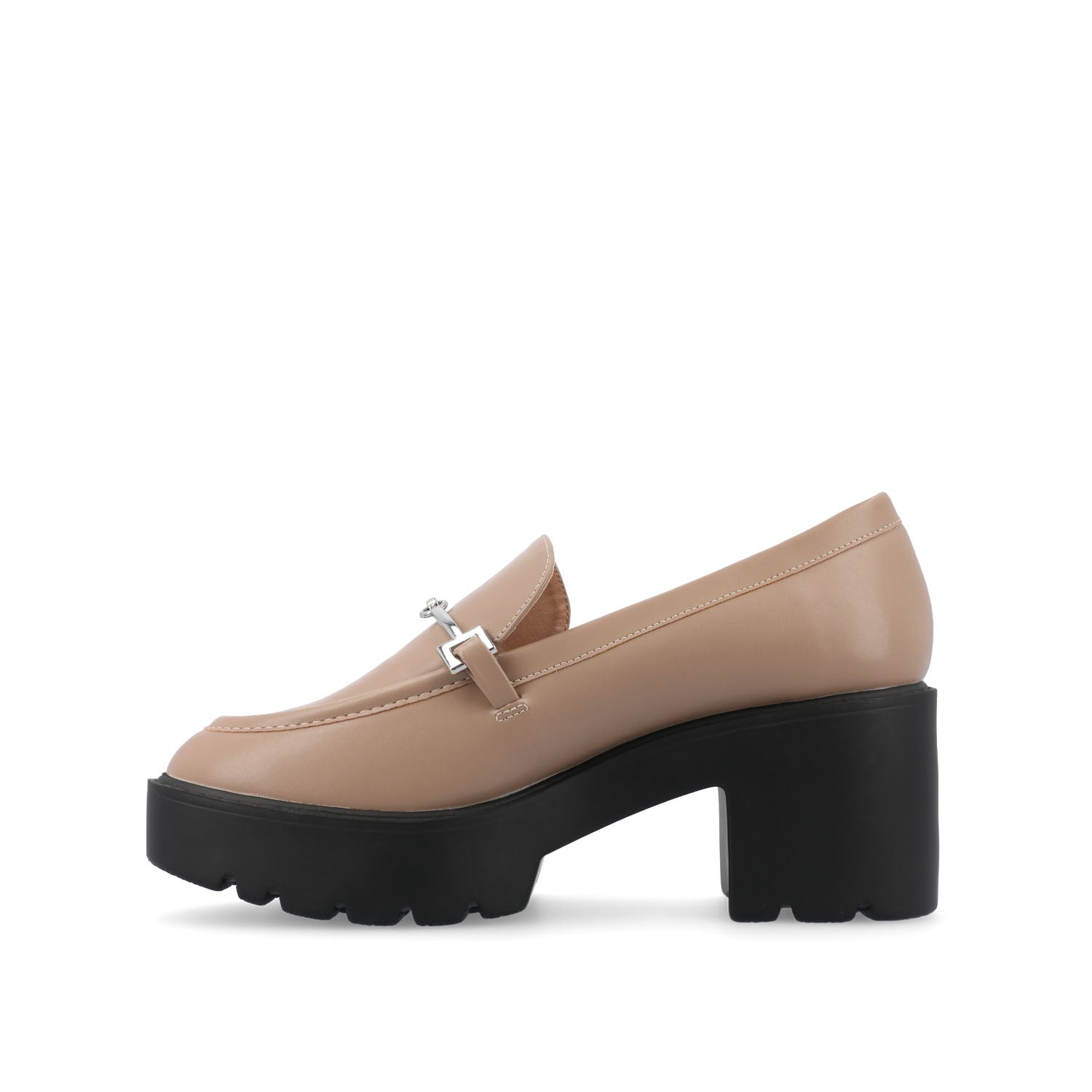 Journee Collection KEZZIAH LOAFER BLOCK HEELS IN FAUX LEATHER Taupe
