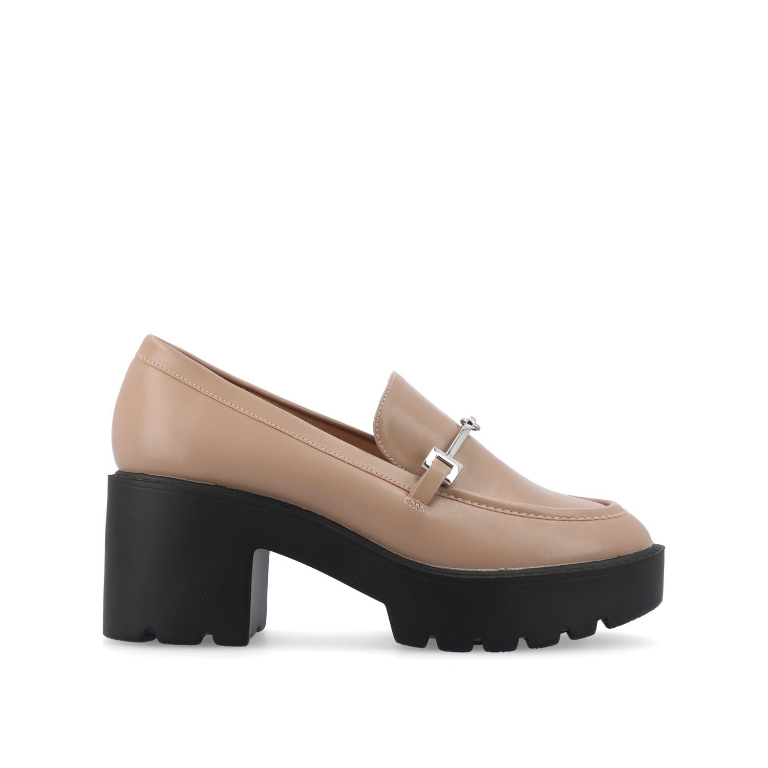 journee collection KEZZIAH LOAFER BLOCK HEELS IN FAUX LEATHER Taupe