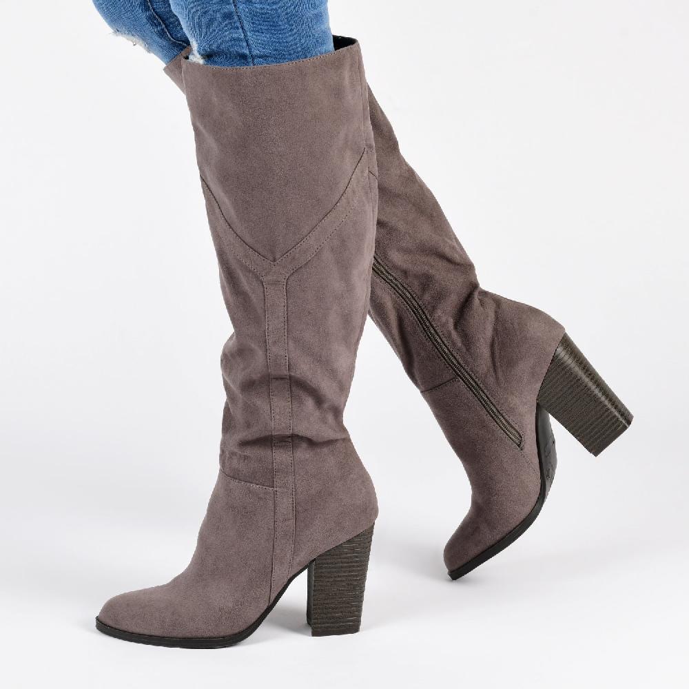 Journee Collection KYLLIE KNEE-HIGH BOOTS IN WIDE CALF Burgundy Faux Suede