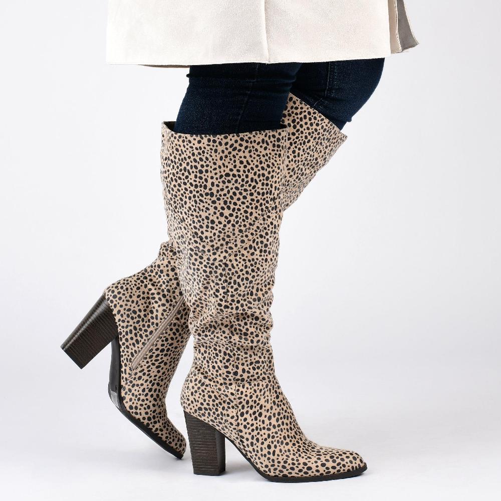 Journee Collection KYLLIE KNEE-HIGH BOOTS IN X-WIDE CALF Cheetah Faux Suede 2