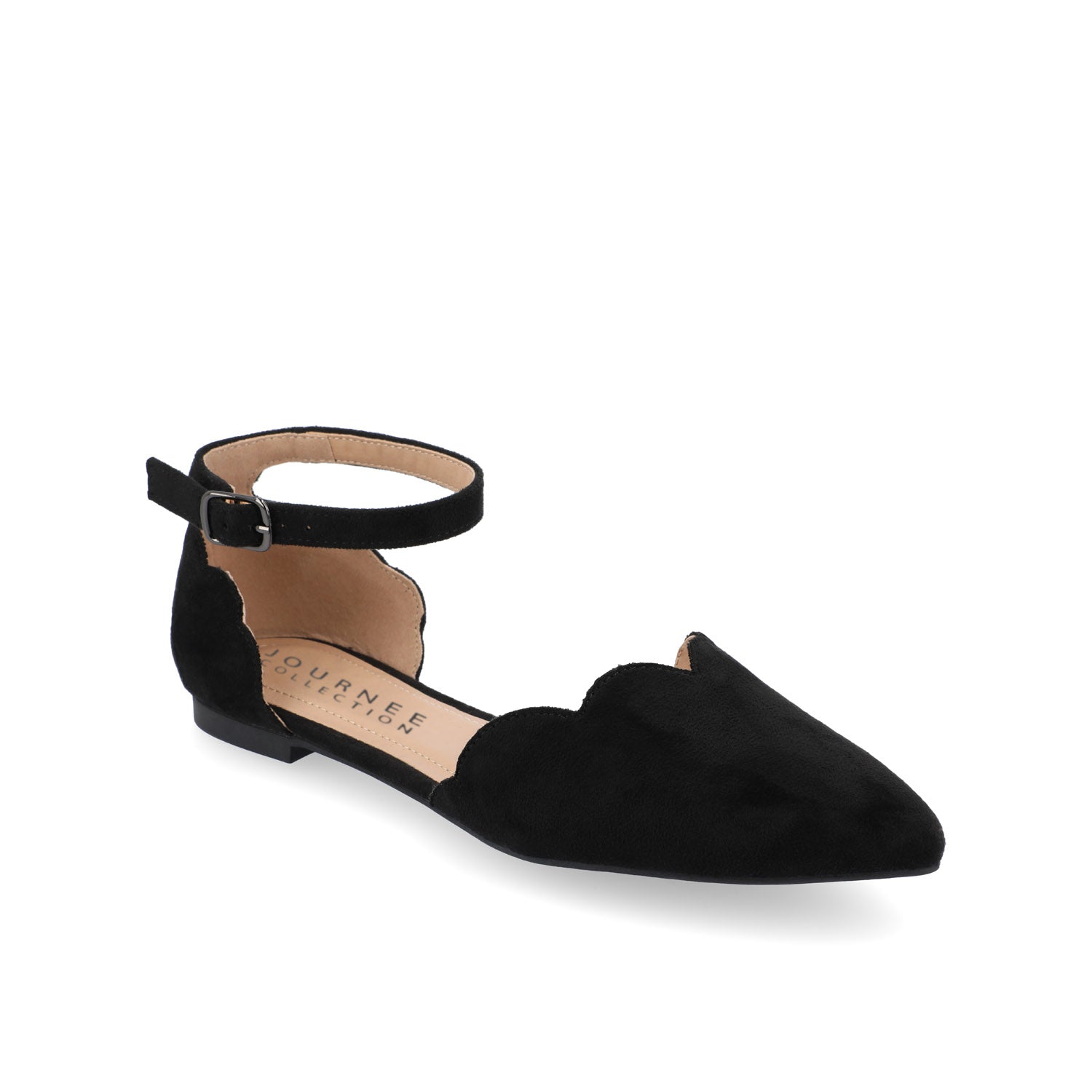 Journee Collection LANA SCALLOPED D'ORSAY FLAT IN FAUX SUEDE Black