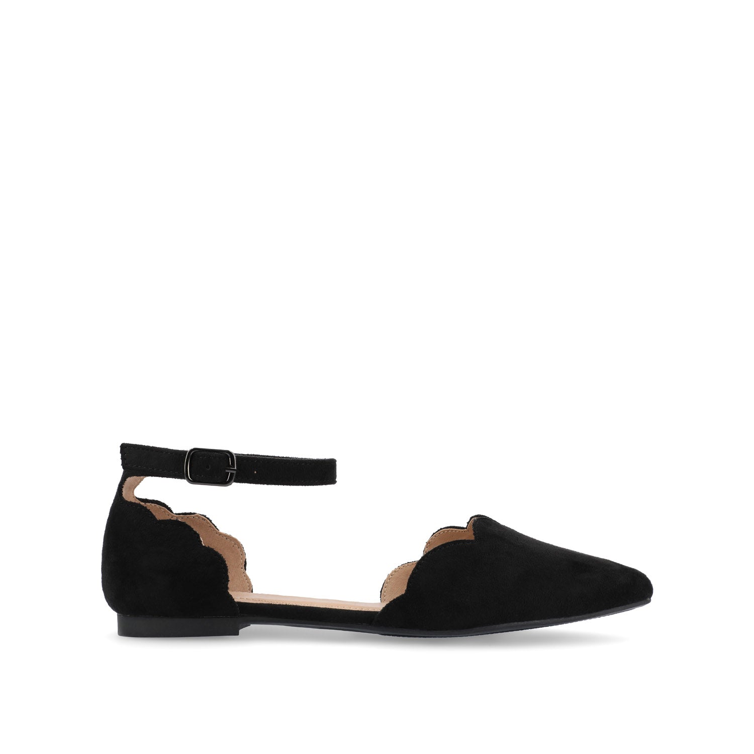 journee collection LANA SCALLOPED D'ORSAY FLAT IN FAUX SUEDE Black