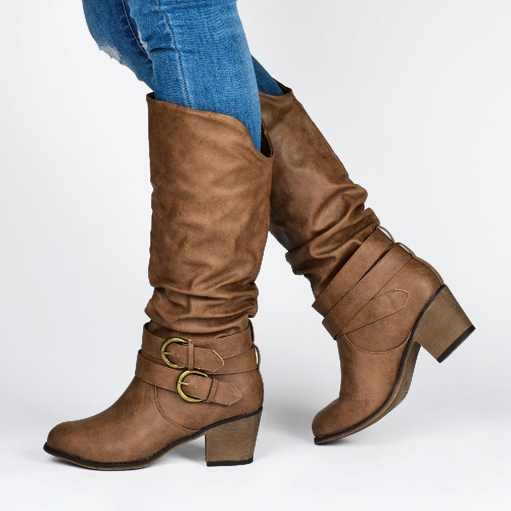 Journee Collection LATE KNEE-HIGH BOOTS IN WIDE CALF Taupe PU