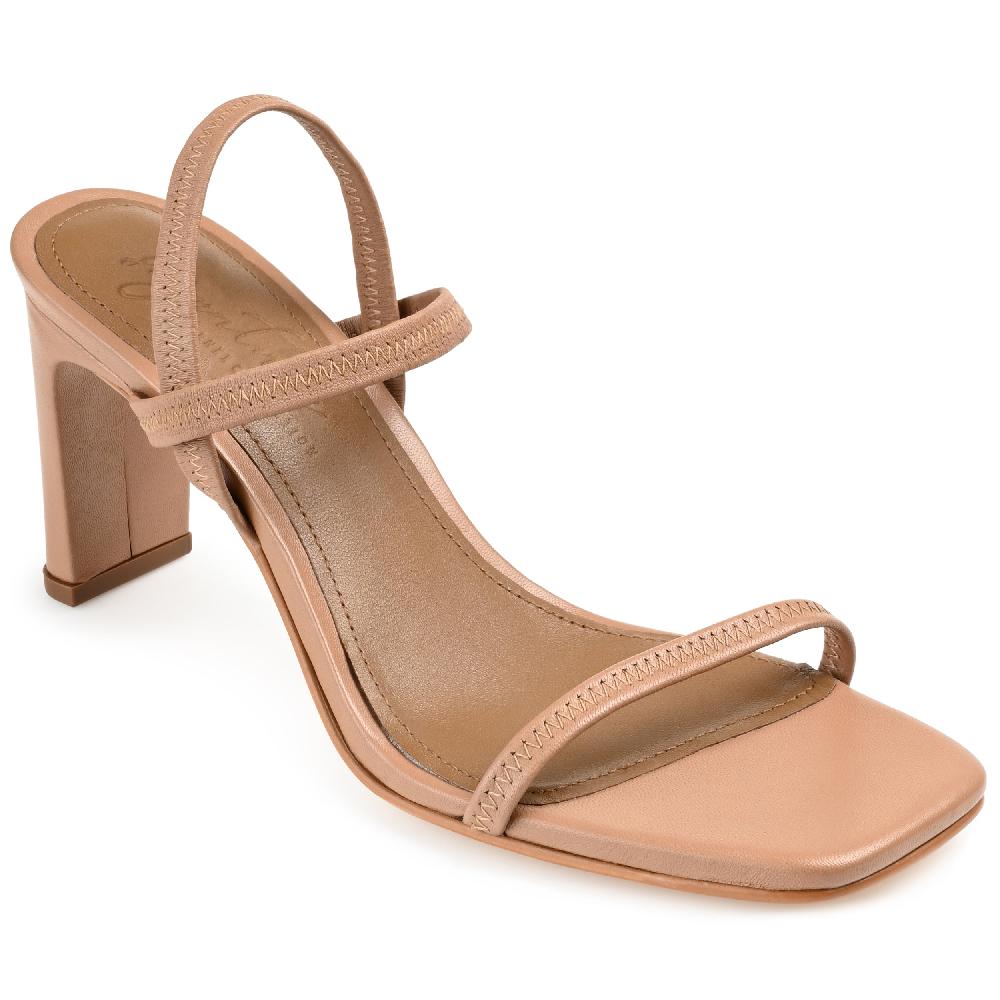 Journee Collection LENONN STRAPPY BLOCK HEELS IN LEATHER Tan