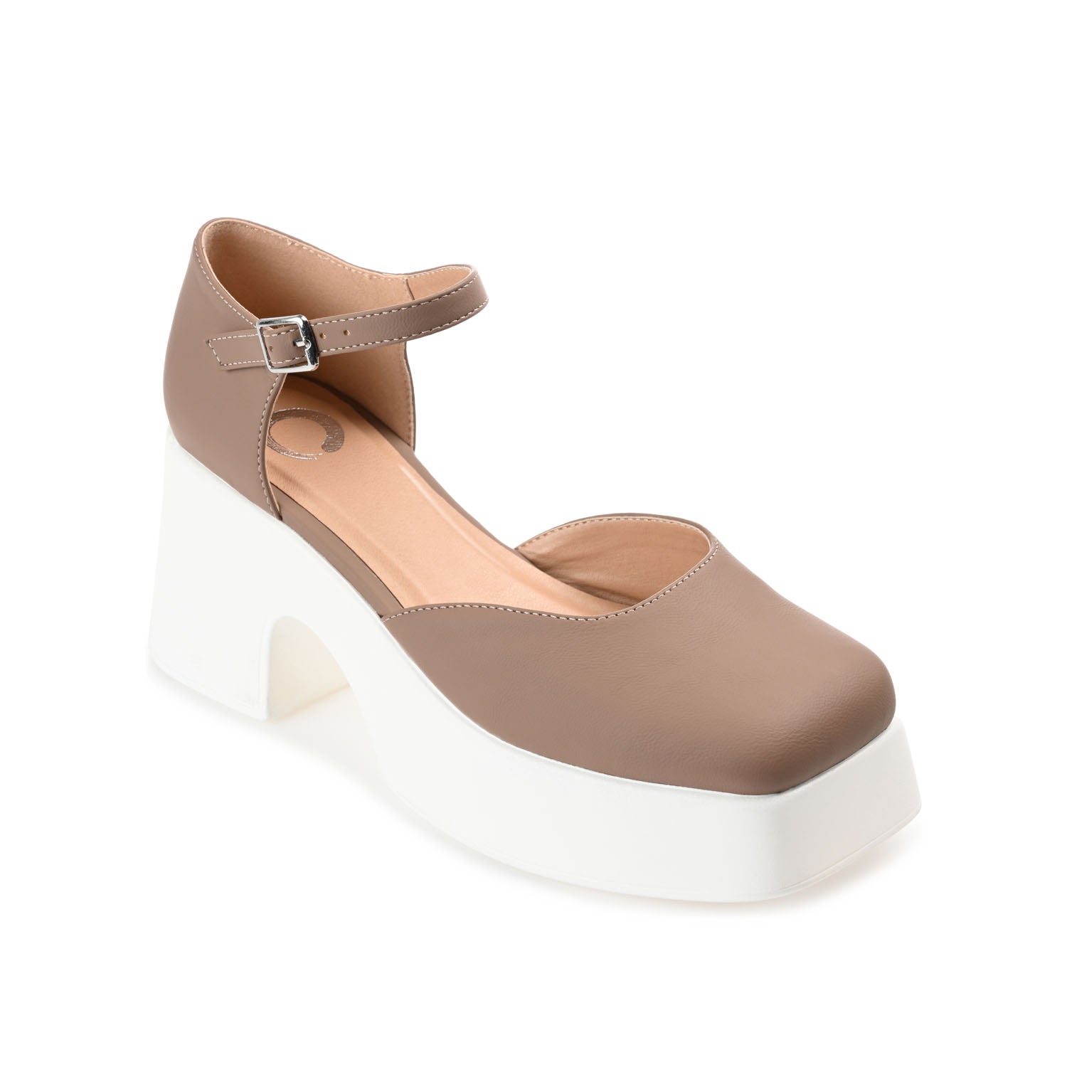 Journee Collection LIZAA PLATFORM D'ORSAY IN FAUX LEATHER Taupe