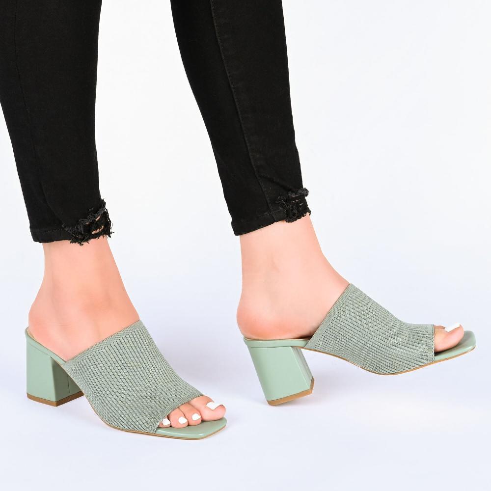 Journee Collection LORENNA MULE BLOCK HEELS IN KNIT FABRIC Green