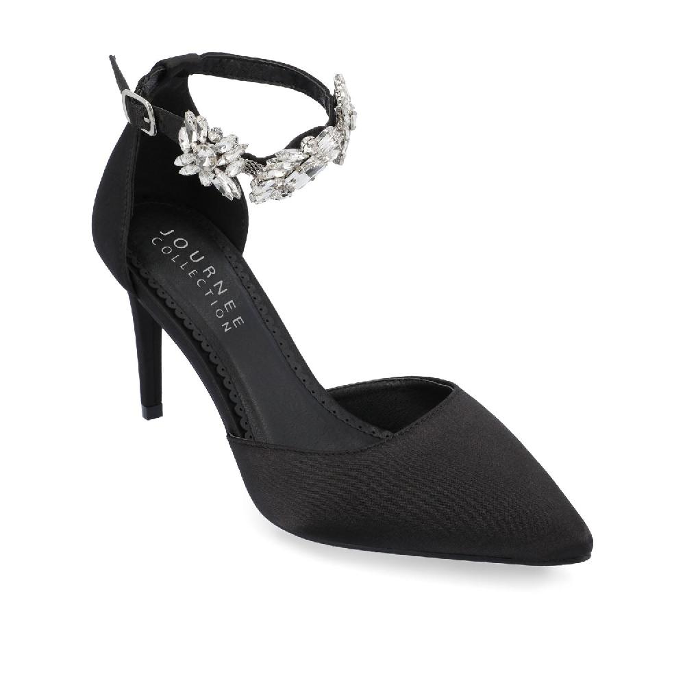 Journee Collection LOXLEY D'ORSAY STILETTO HEELS IN SATIN Black
