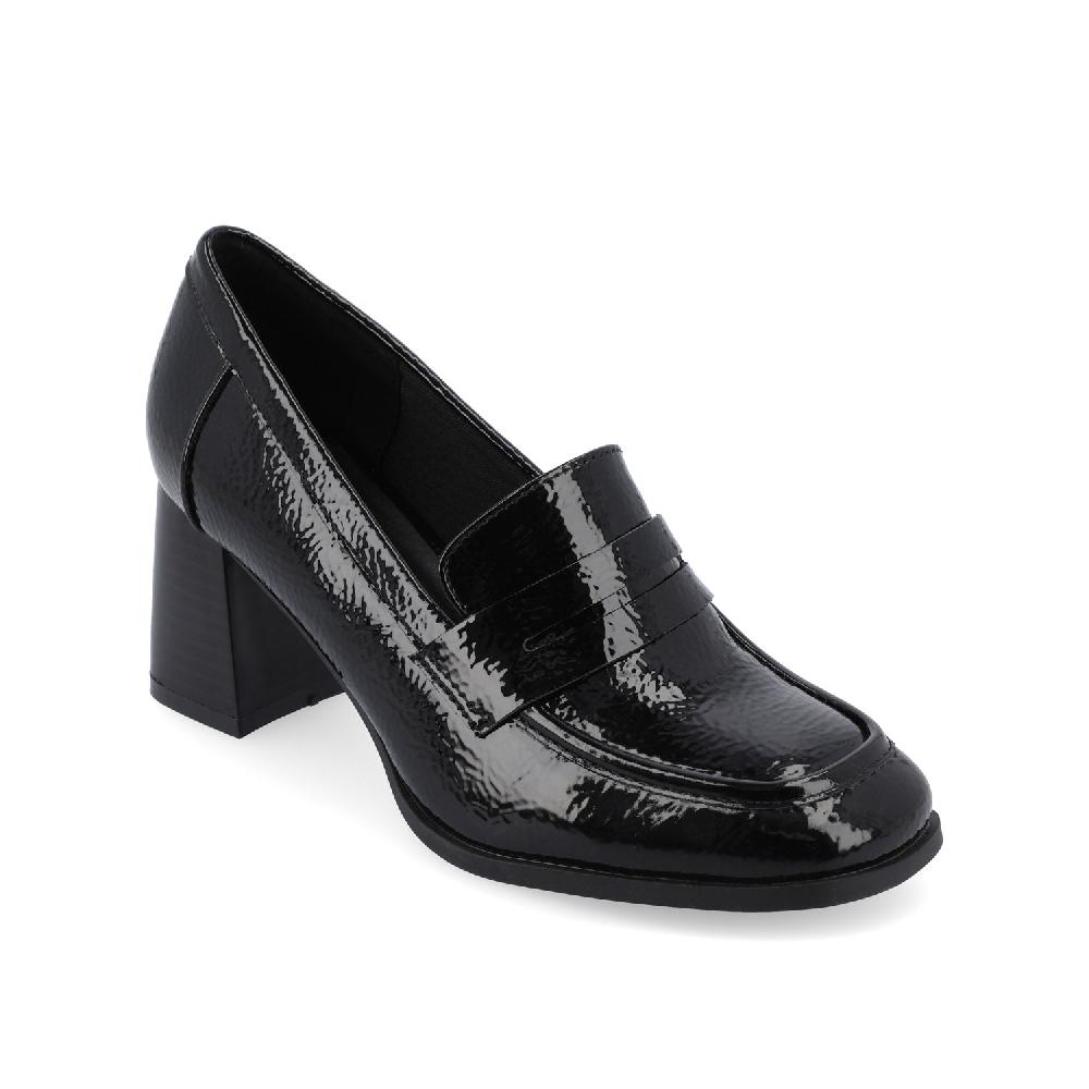 Journee Collection MALLEAH BLOCK HEEL LOAFERS IN WIDE Patent Black