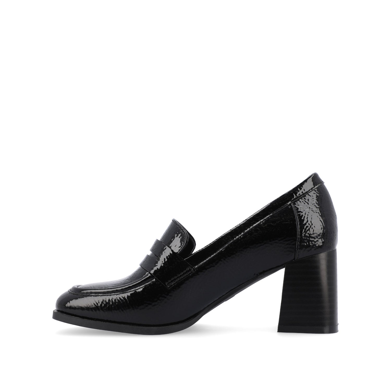 Journee Collection MALLEAH BLOCK HEEL LOAFERS IN WIDE Patent Black
