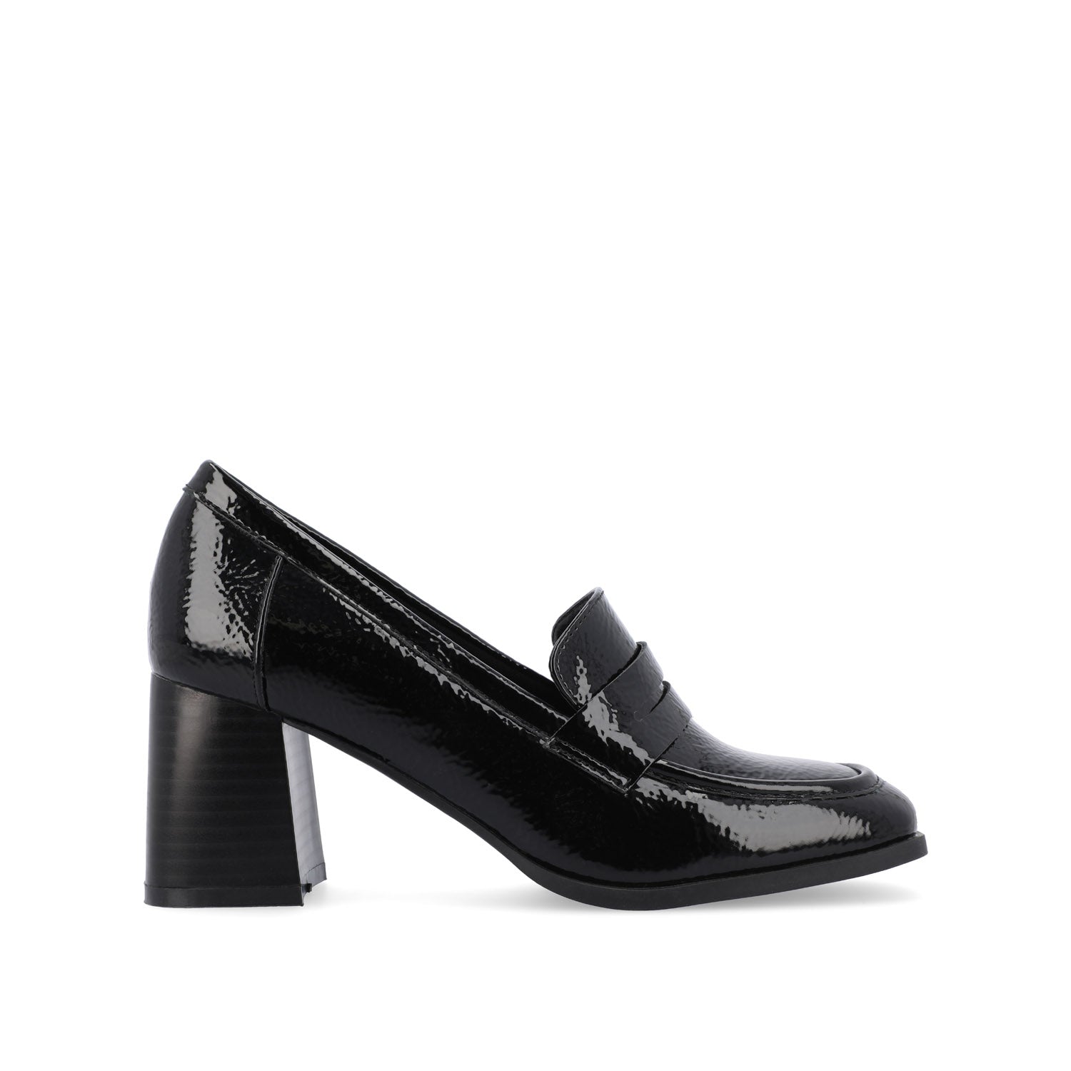 journee collection MALLEAH BLOCK HEEL LOAFERS IN WIDE Patent Black