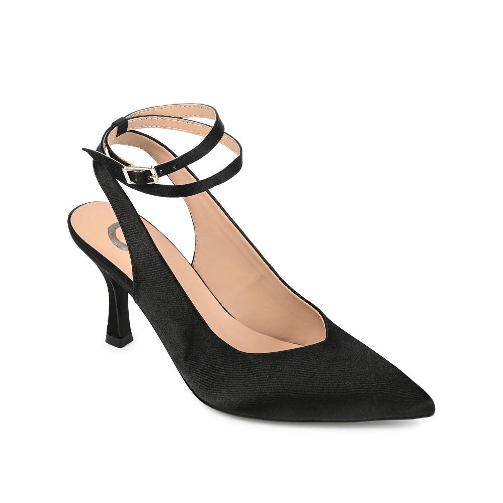 Journee Collection MARCELLA STILETTO PUMP HEELS IN SATIN Black
