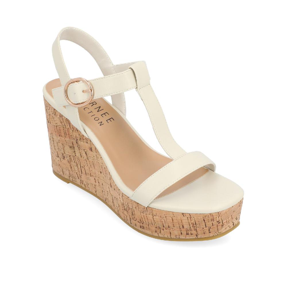 Journee Collection MATILDAA CORK WEDGE HEEL SANDALS IN FAUX LEATHER Bone