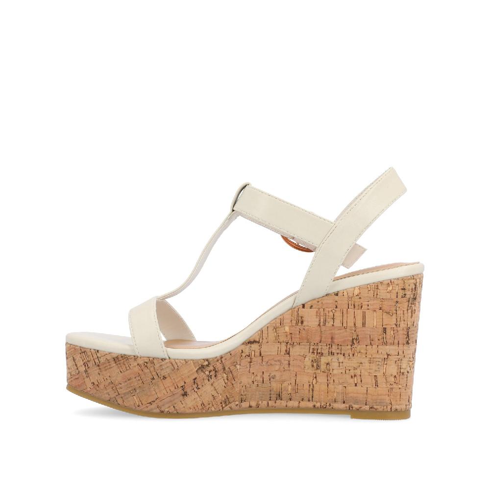 Journee Collection MATILDAA CORK WEDGE HEEL SANDALS IN FAUX LEATHER Bone