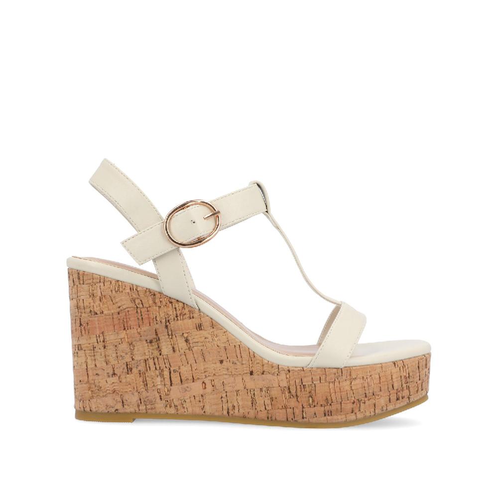 journee collection MATILDAA CORK WEDGE HEEL SANDALS IN FAUX LEATHER Bone