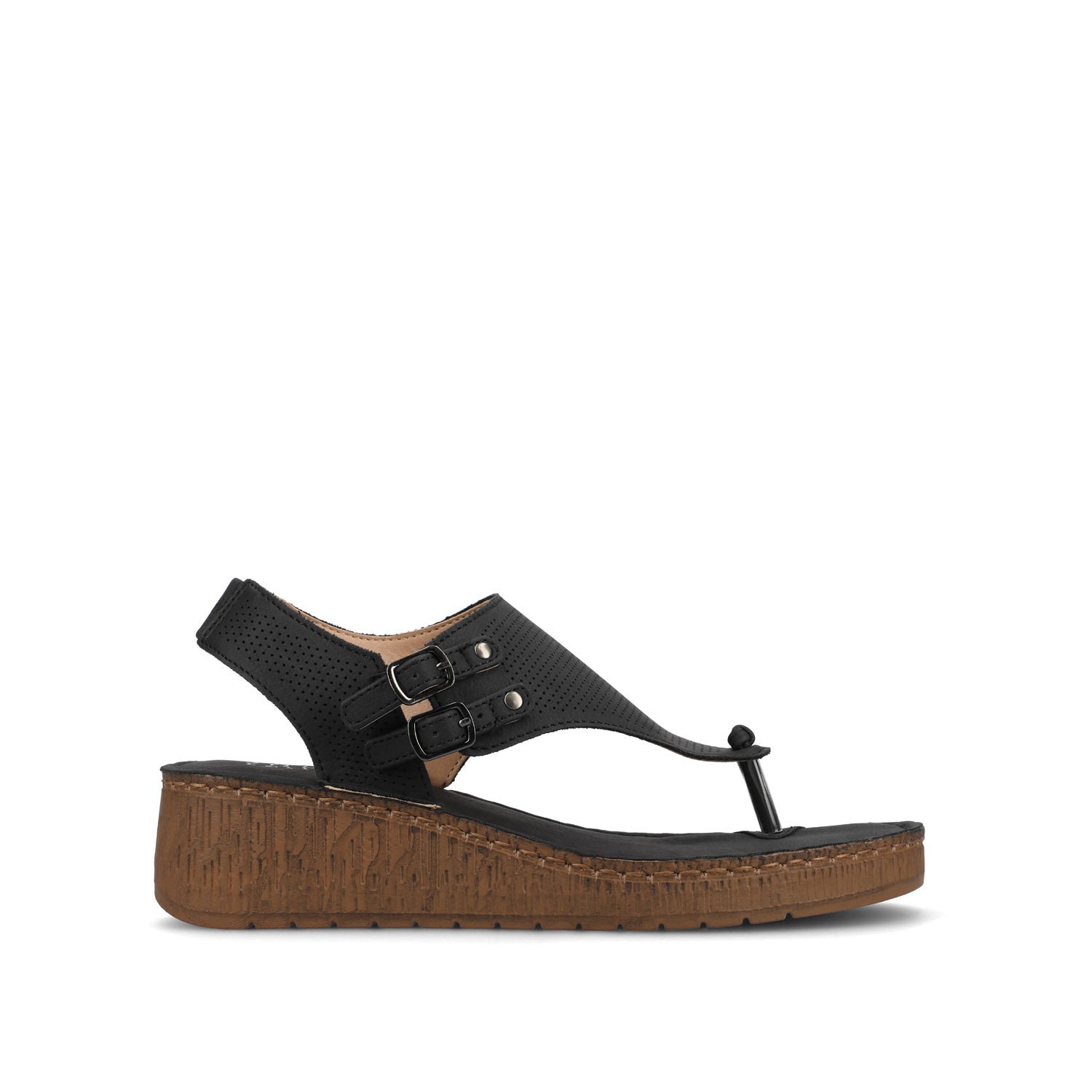 journee collection MCKELL WEDGE HEEL SANDALS IN FAUX LEATHER Black