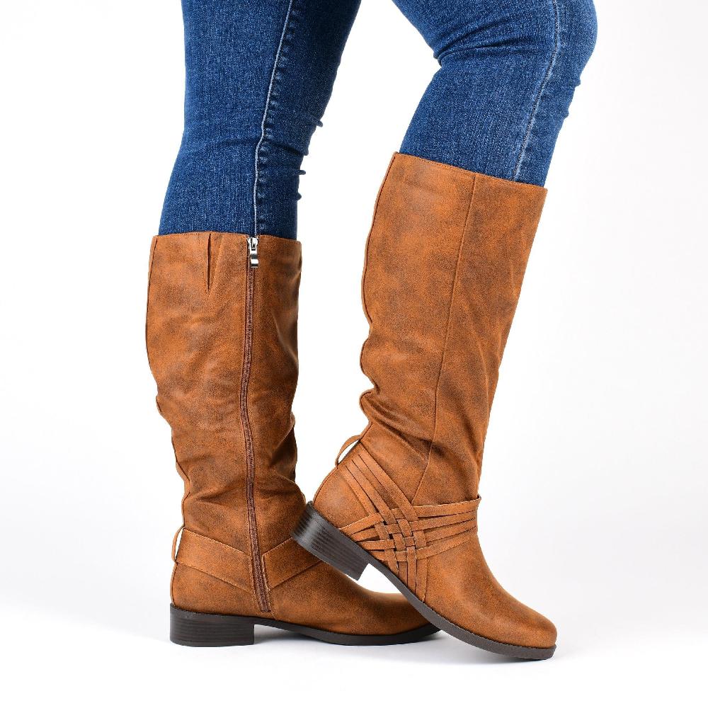 Journee Collection MEG RIDING BOOTS IN WIDE CALF Stone PU
