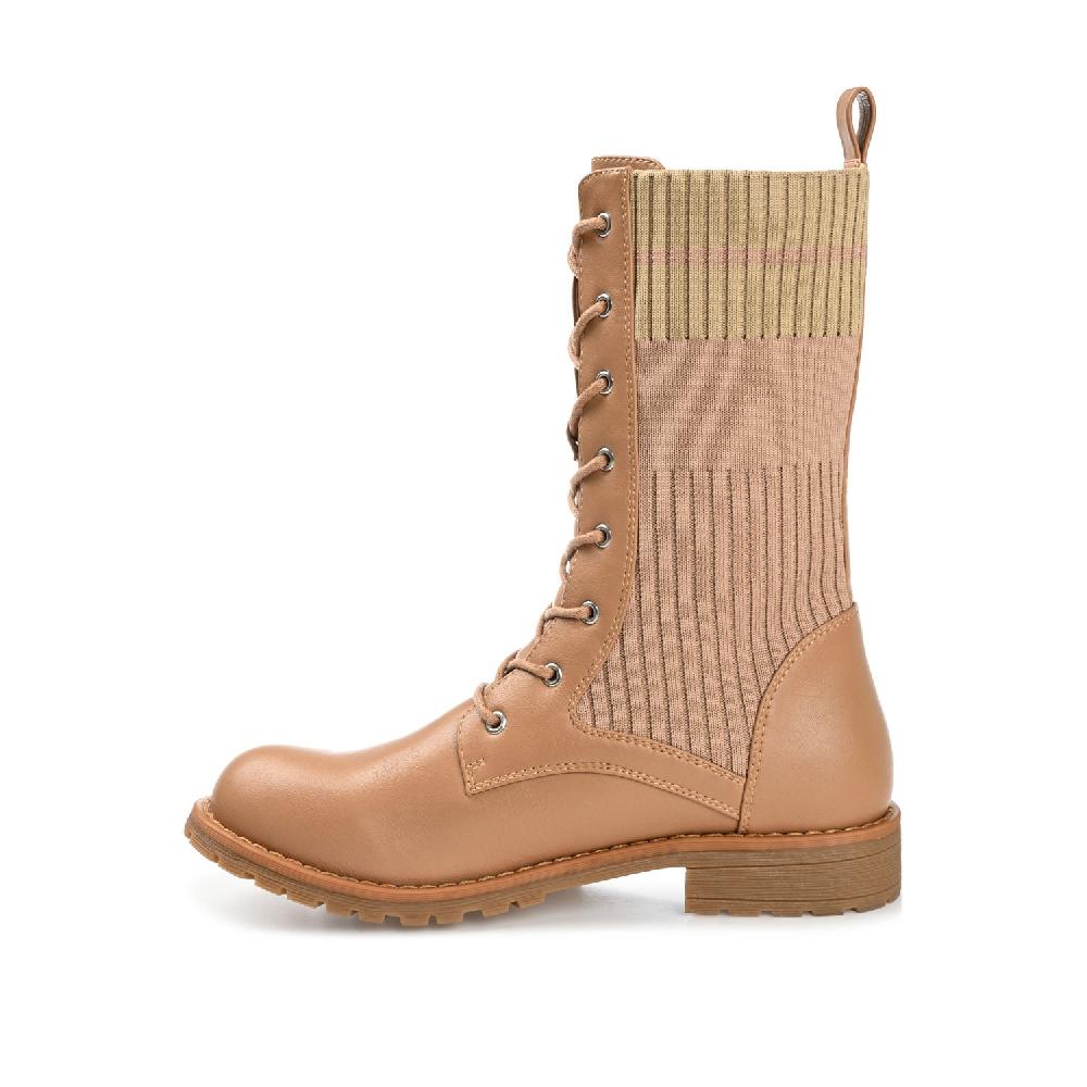 Journee Collection MELEI LACE UP BOOTS IN FAUX LEATHER Beige