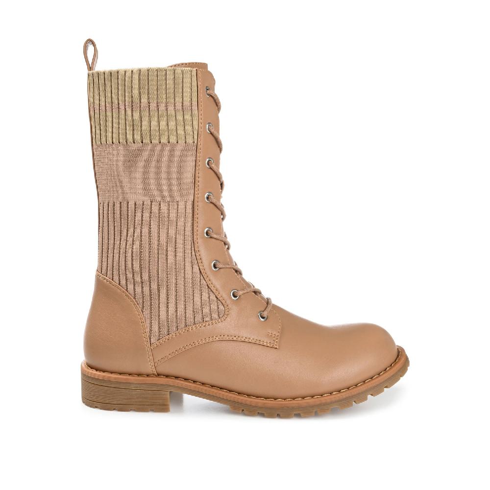 journee collection MELEI LACE UP BOOTS IN FAUX LEATHER Beige