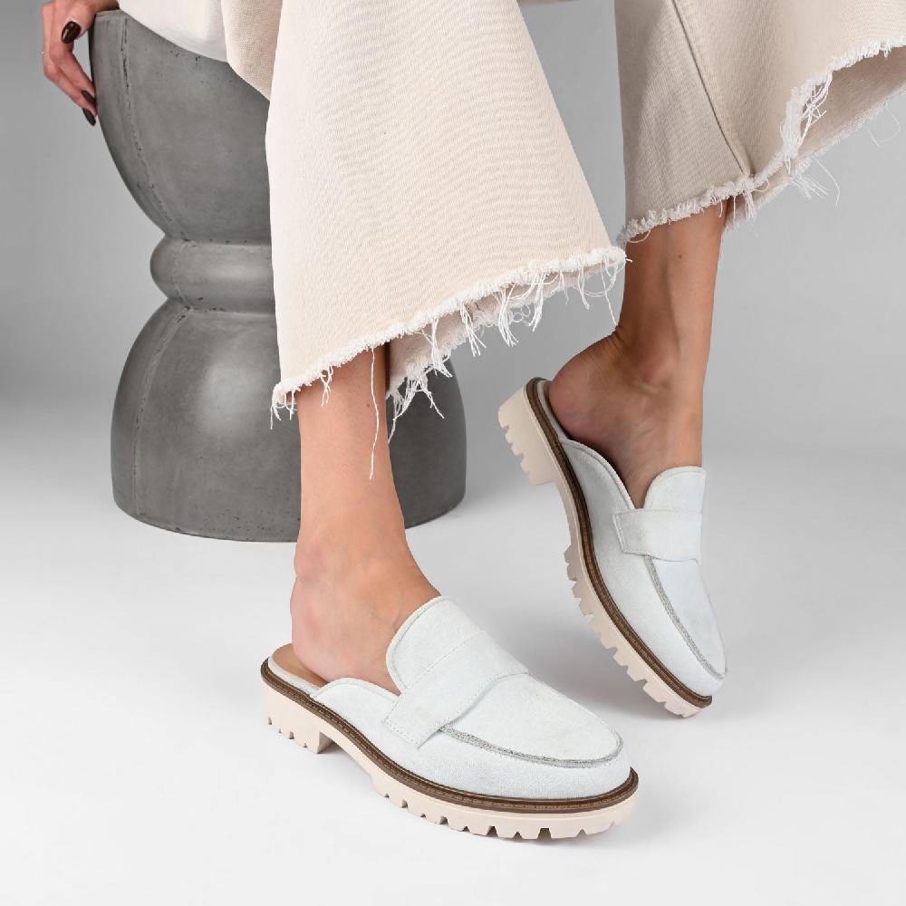 Journee Collection MIYCAH MULED LOAFER FLATS IN FAUX SUEDE Beige