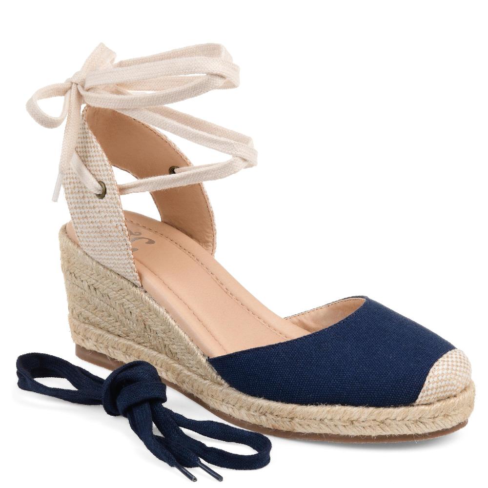 Journee Collection MONTE ESPADRILLE WEDGE SANDALS IN WIDE Navy Blue Fabric