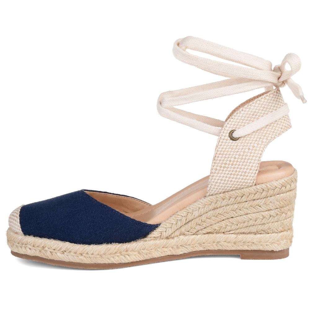 Journee Collection MONTE ESPADRILLE WEDGE SANDALS IN WIDE Navy Blue Fabric