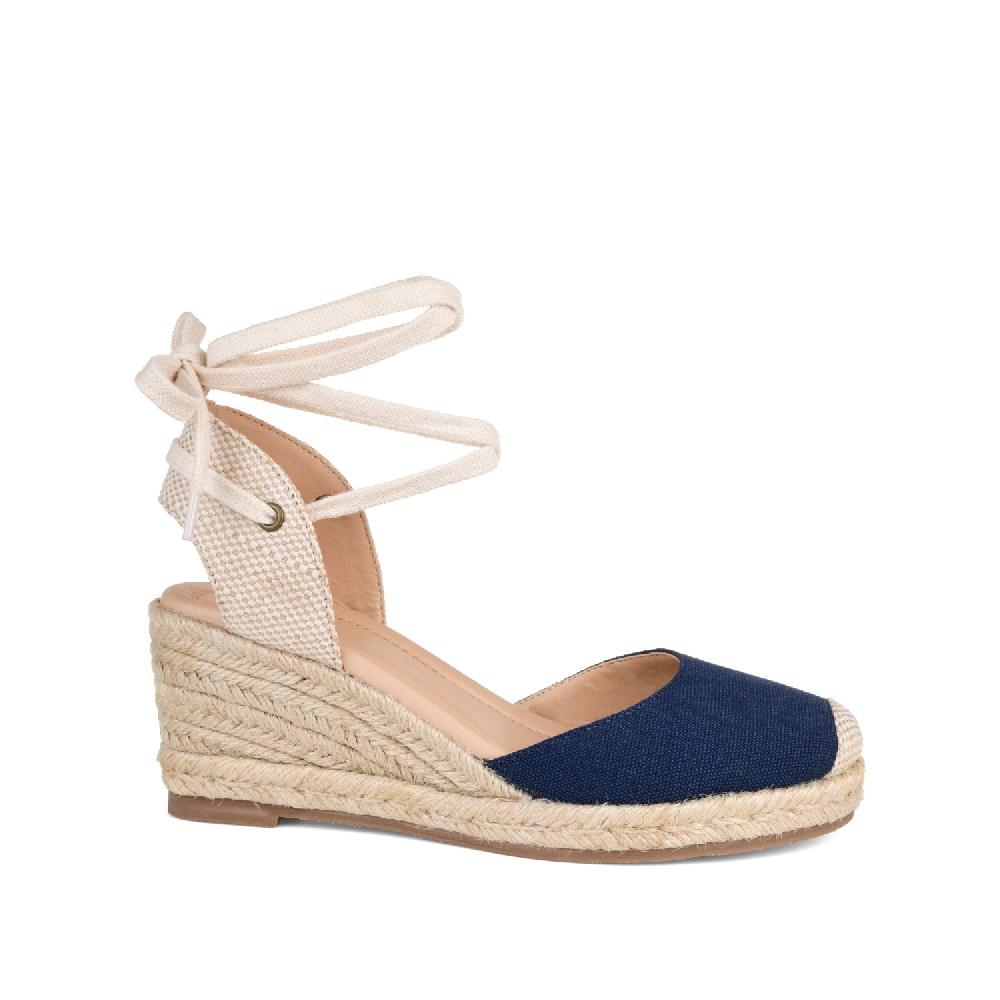 journee collection MONTE ESPADRILLE WEDGE SANDALS IN WIDE Navy Blue Fabric