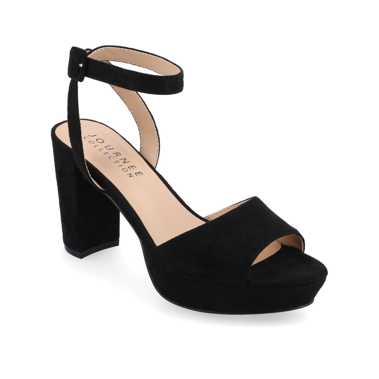 Journee Collection NAIRRI FAUX SUEDE STRAPPY HEELS IN WIDE Black