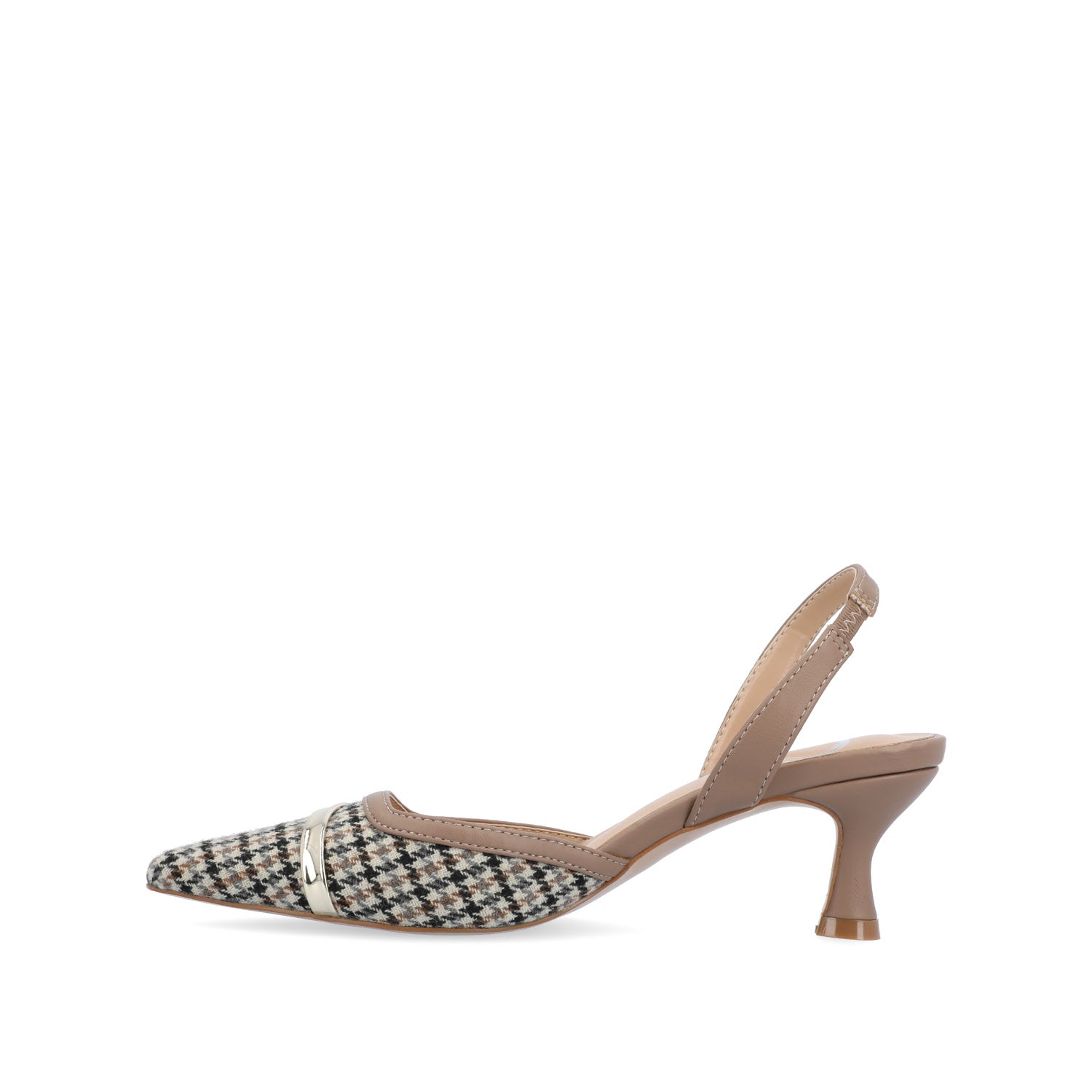 Journee Collection NELLIA SLINGBACK KITTEN HEELS IN TWEED Taupe Houndstooth Tweed