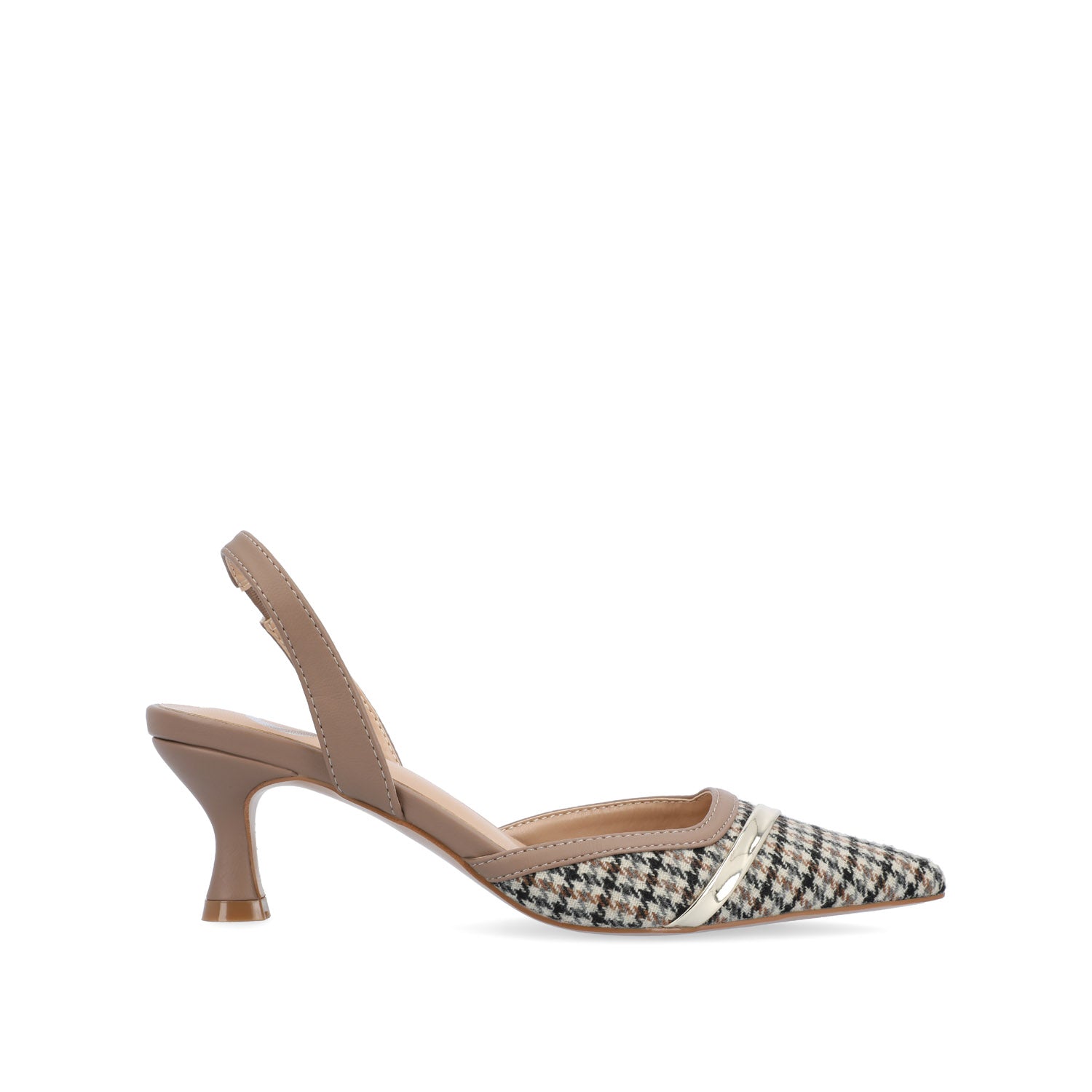 journee collection NELLIA SLINGBACK KITTEN HEELS IN TWEED Taupe Houndstooth Tweed