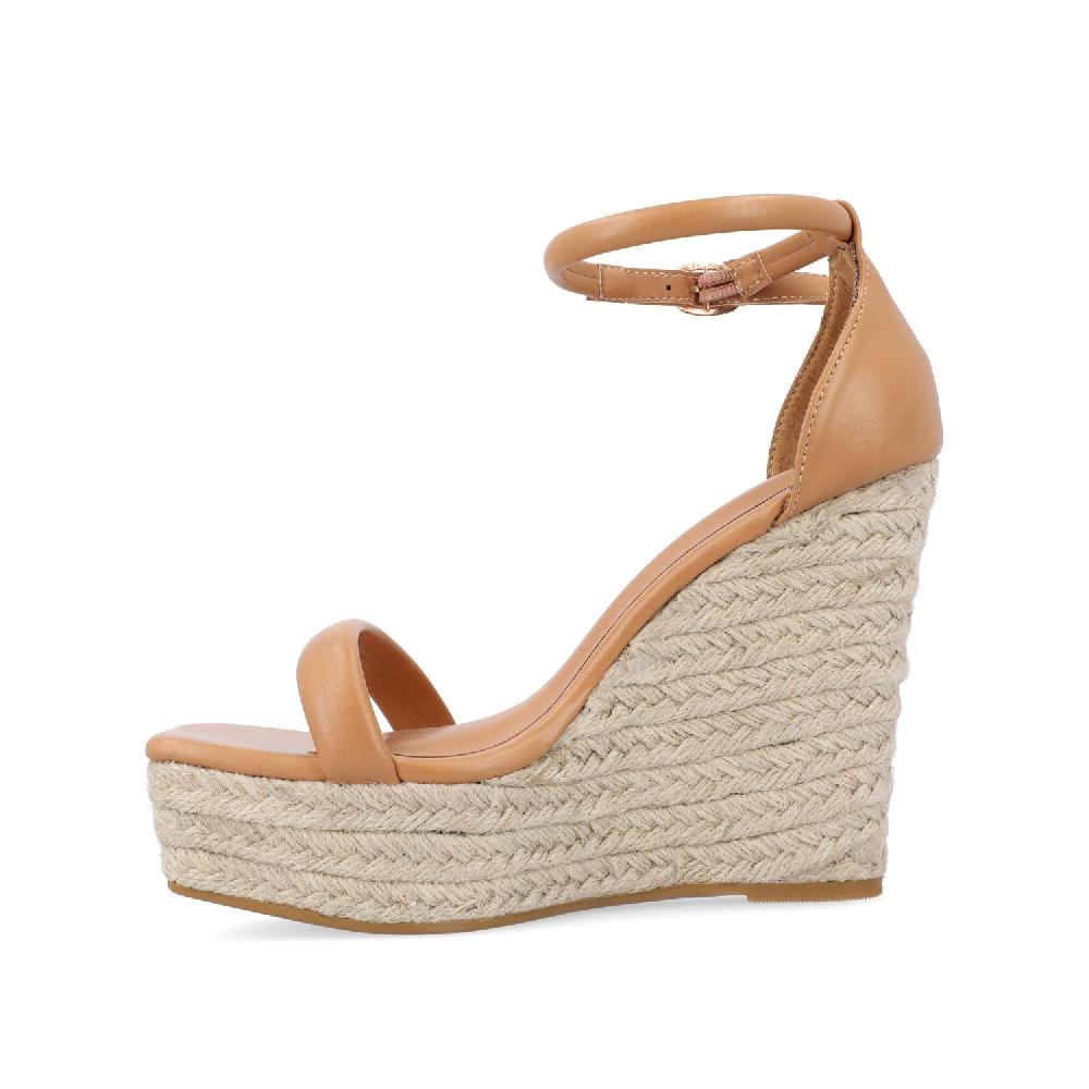 Journee Collection OLESIA ESPADRILLE WEDGE SANDALS IN FAUX LEATHER Tan