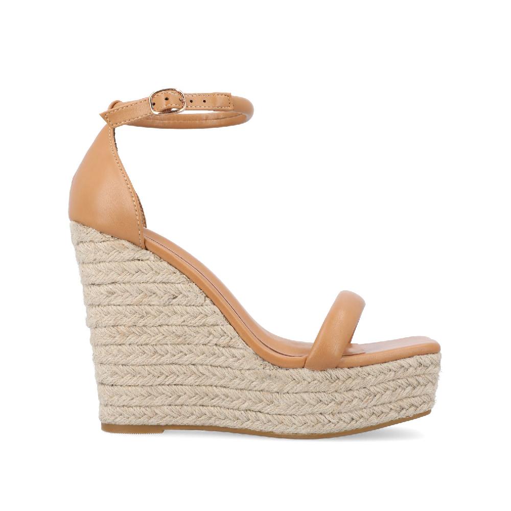 journee collection OLESIA ESPADRILLE WEDGE SANDALS IN FAUX LEATHER Tan