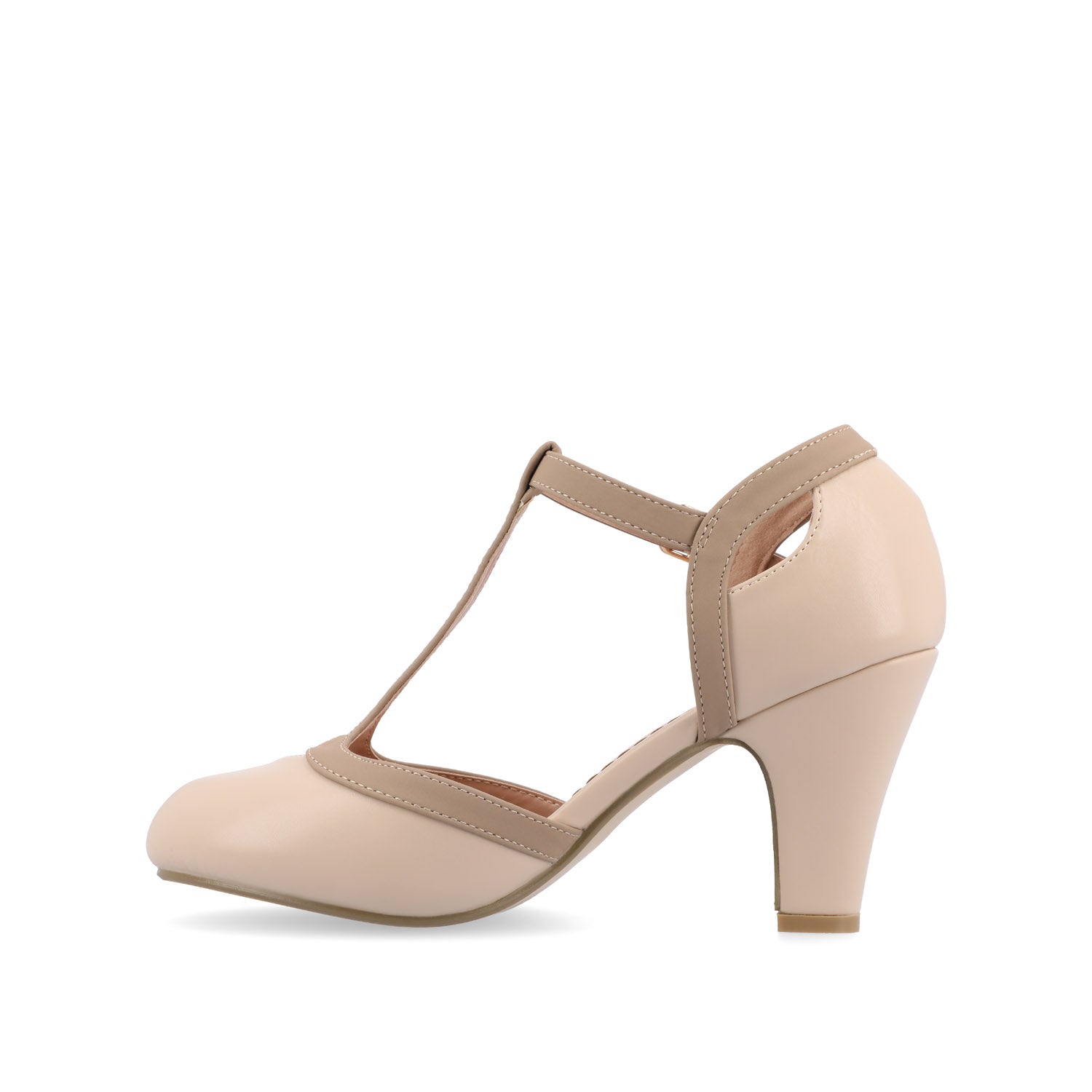 Journee Collection OLINA T-STRAP PUMP HEELS IN FAUX LEATHER Nude