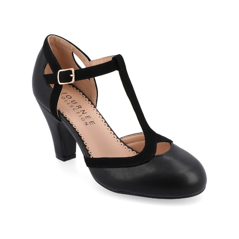 Journee Collection OLINA T-STRAP PUMP HEELS IN NARROW Nude