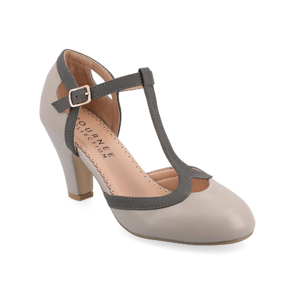 Journee Collection OLINA T-STRAP PUMP HEELS IN WIDE Nude