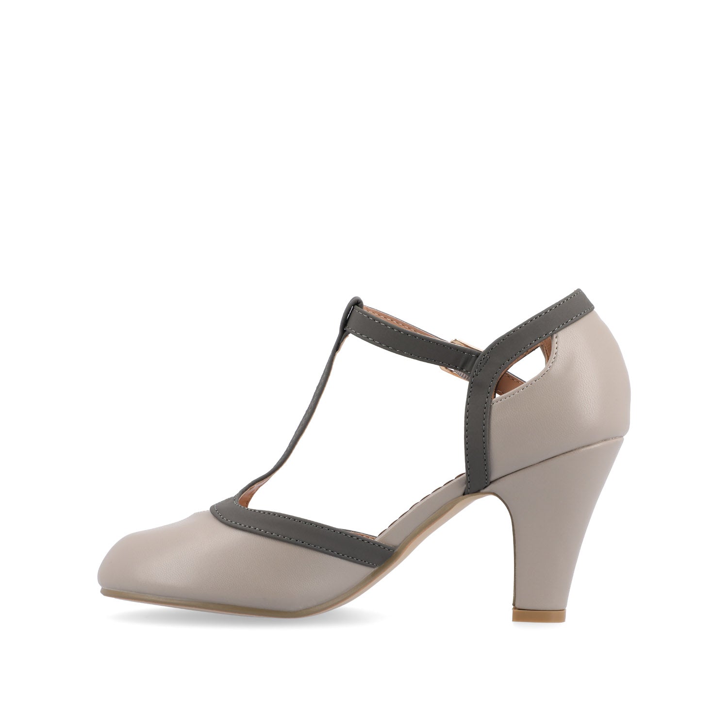 Journee Collection OLINA T-STRAP PUMP HEELS IN WIDE Nude