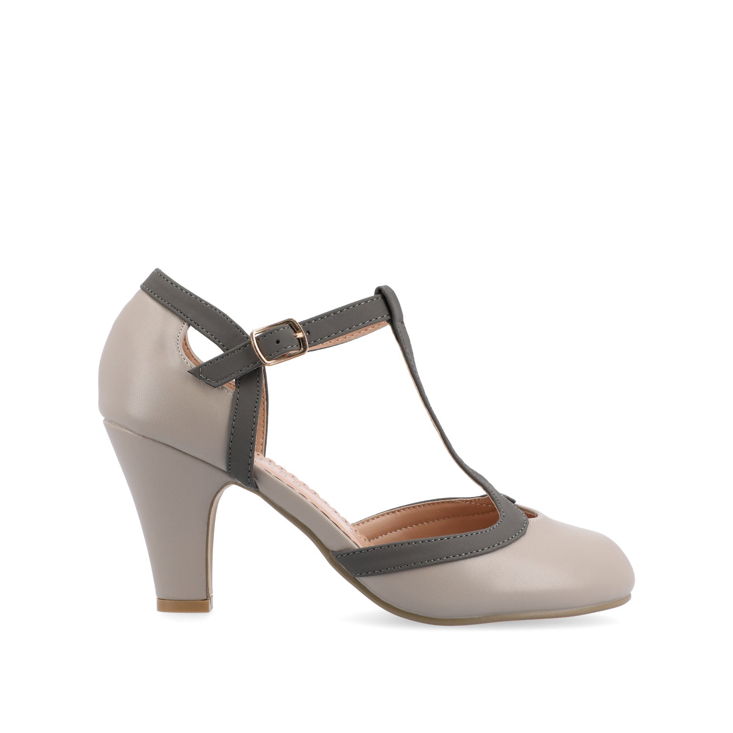 journee collection OLINA T-STRAP PUMP HEELS IN WIDE Nude