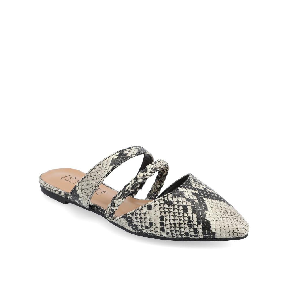 Journee Collection OLIVEA MULE FLATS IN FAUX LEATHER White Snake 2