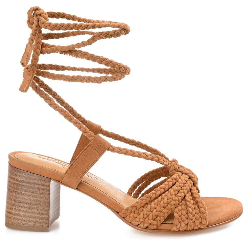 journee collection RAILEE STRAPPY HEELED SANDALS IN SUEDE Brown