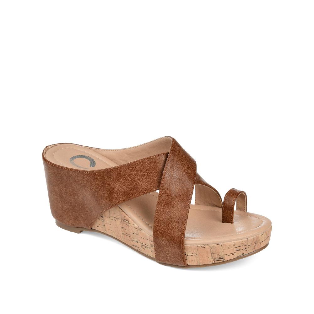 Journee Collection RAYNA WEDGE HEELED SANDAL IN FAUX LEATHER Stone
