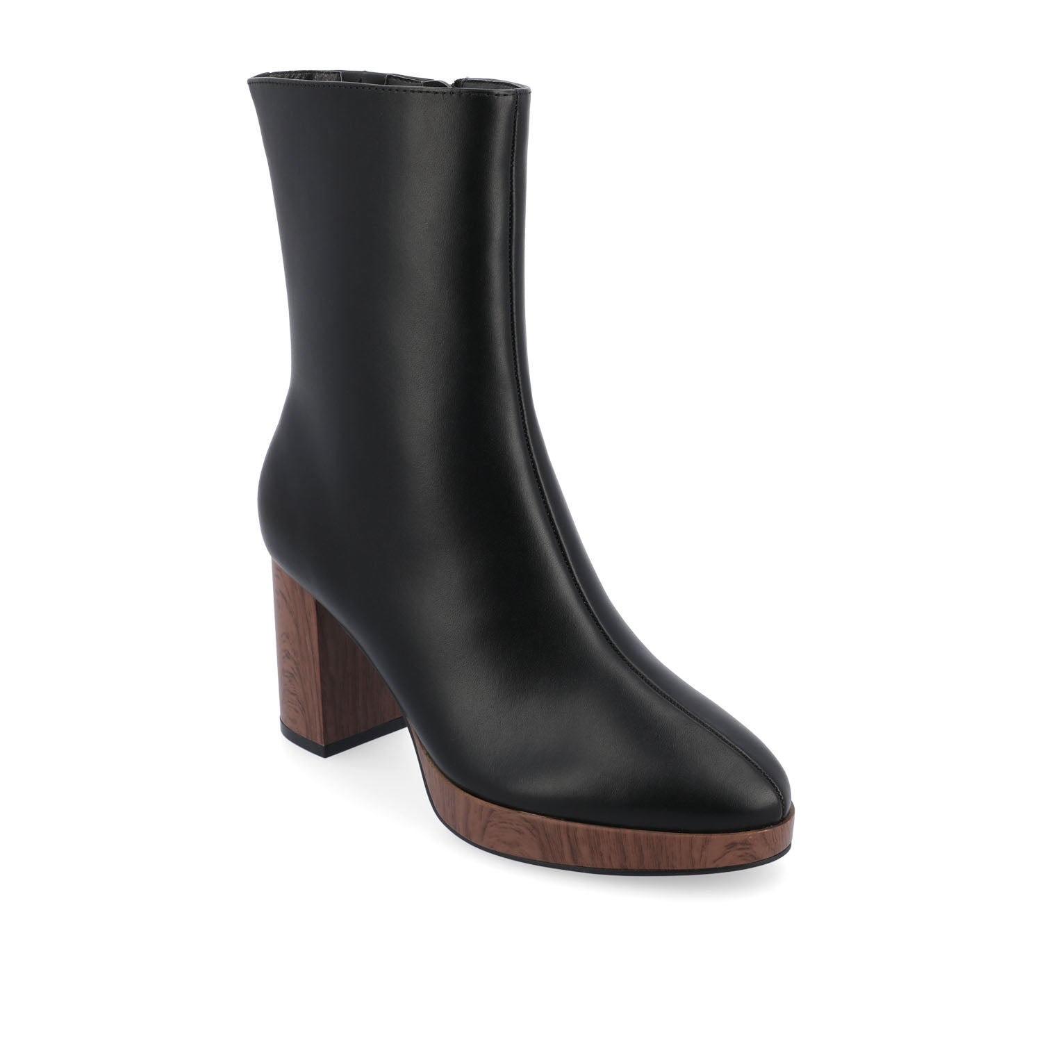 Journee Collection ROMER BLOCK HEEL BOOTIES IN FAUX LEATHER Brown