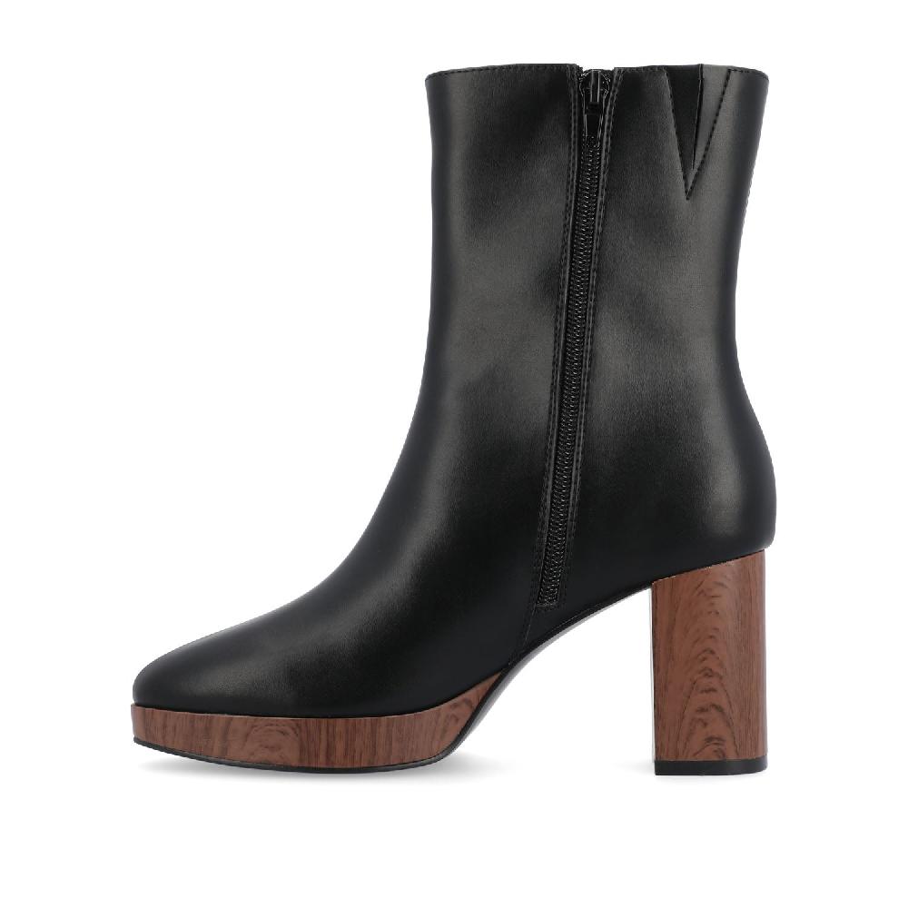 Journee Collection ROMER BLOCK HEEL BOOTIES IN FAUX LEATHER Brown