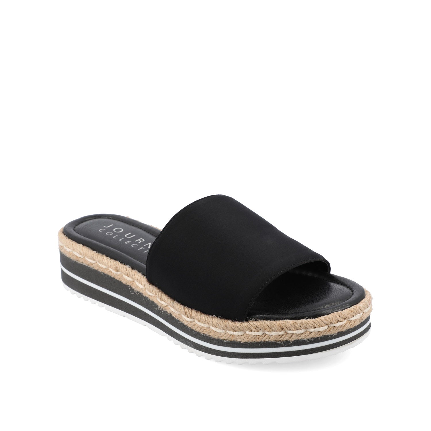 Journee Collection ROSEY ESPADRILLE WEDGE HEELED SLIDE SANDALS Black Fabric