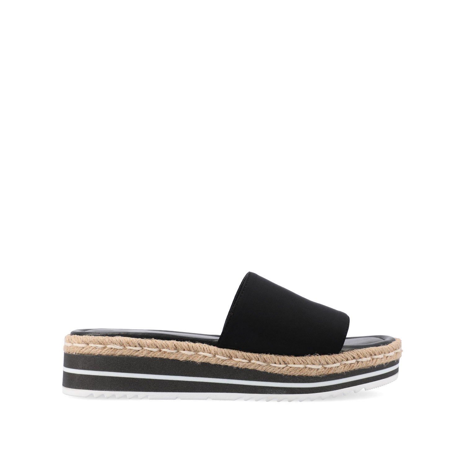 journee collection ROSEY ESPADRILLE WEDGE HEELED SLIDE SANDALS Black Fabric