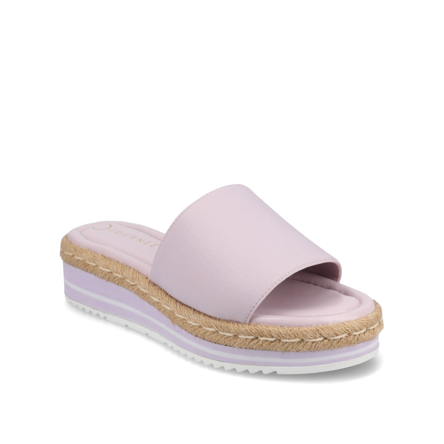 Journee Collection ROSEY ESPADRILLE WEDGE HEELED SLIDE SANDALS IN STATEMENT Peach