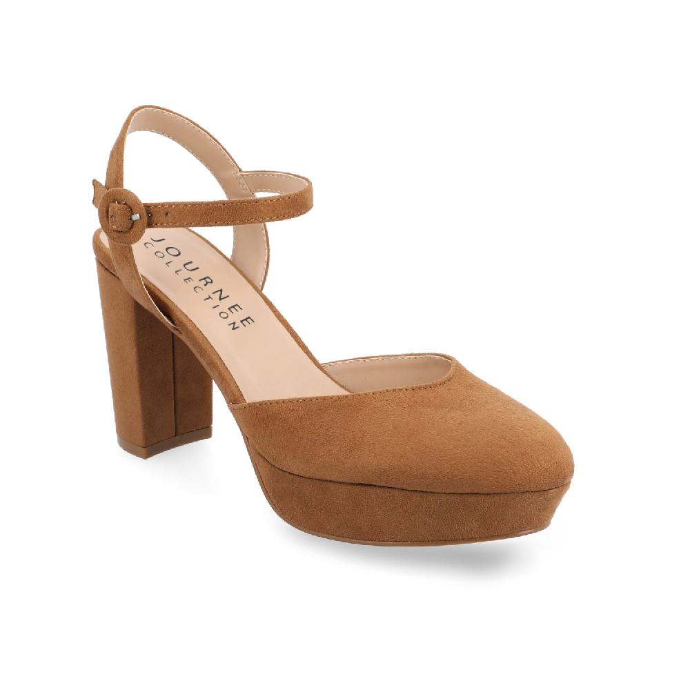 Journee Collection ROSLYNN PLATFORM HEELS IN FAUX SUEDE Tan